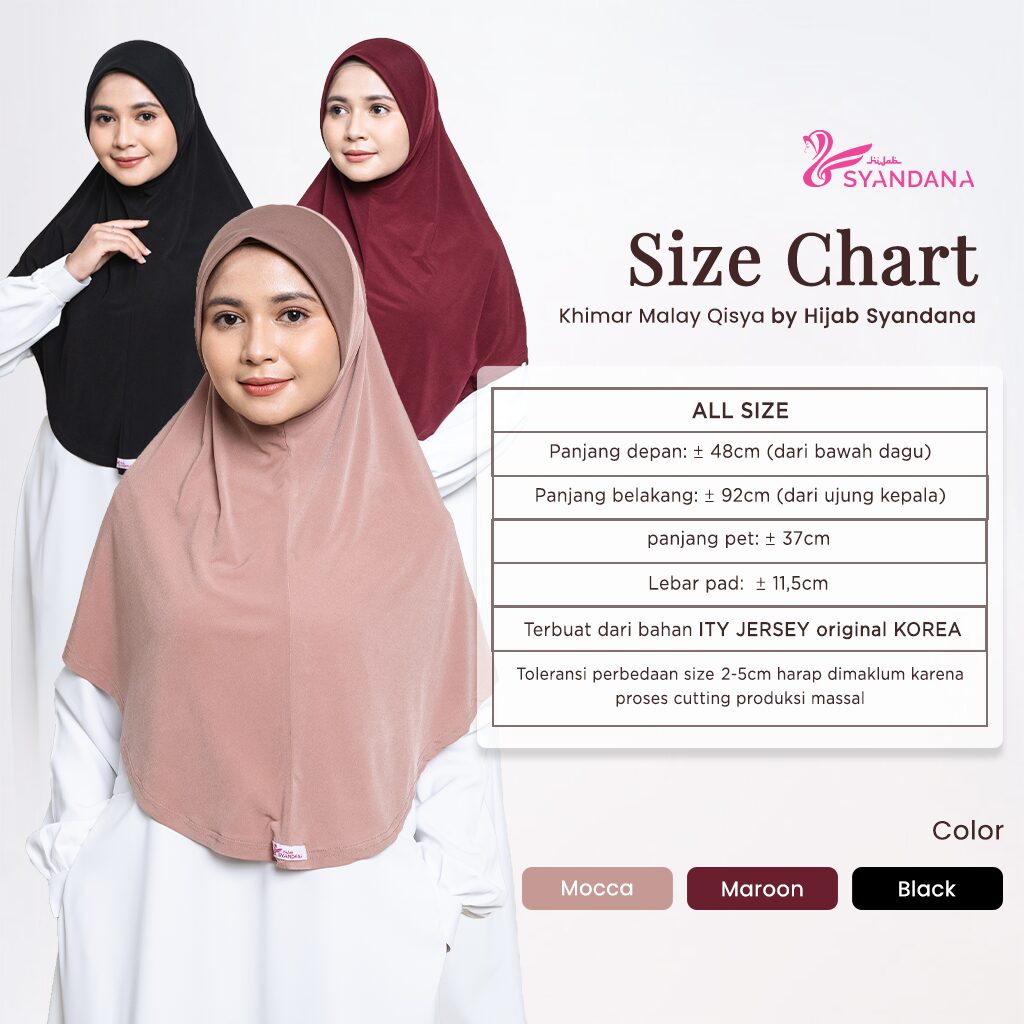 Jilbab Instant Malay Qisya - Bahan Jersey - Gambar 5